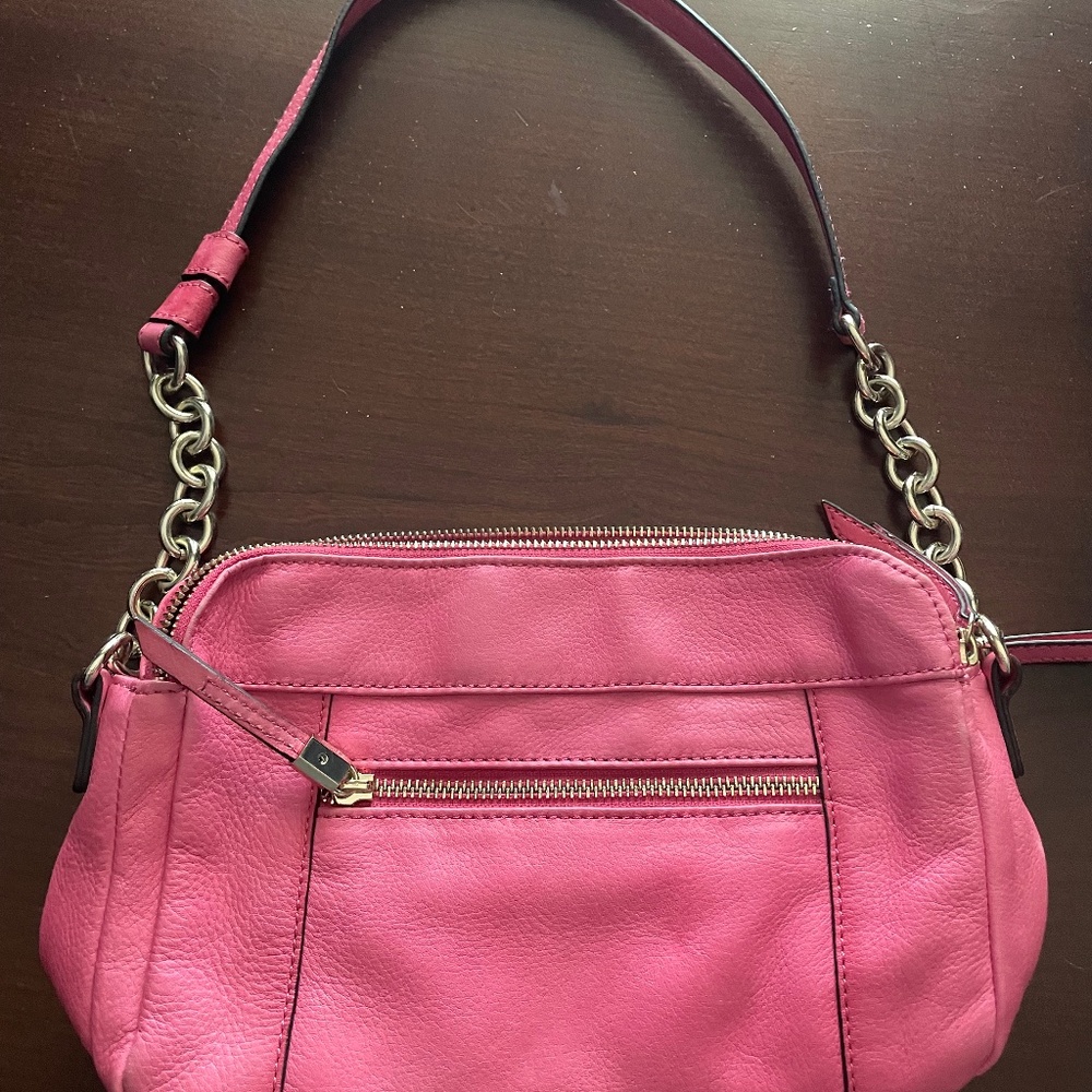 B Makowsky pink leather purse with animal print lining